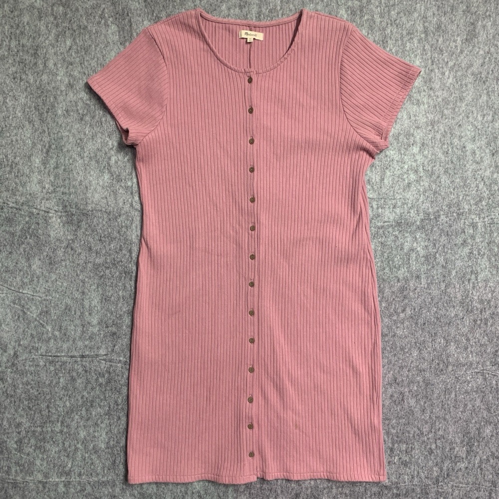 Madewell Button-Front Ribbed Mini Dress - Size XL Weathered Berry Style: AO580